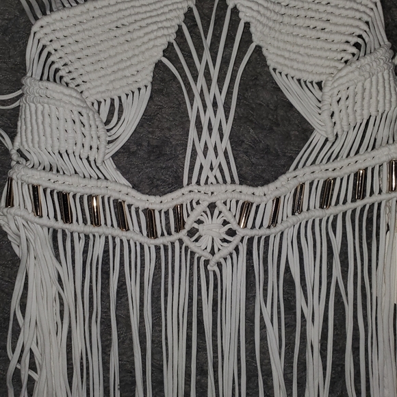 Long white crocheted fringed top - Picture 2 of 5